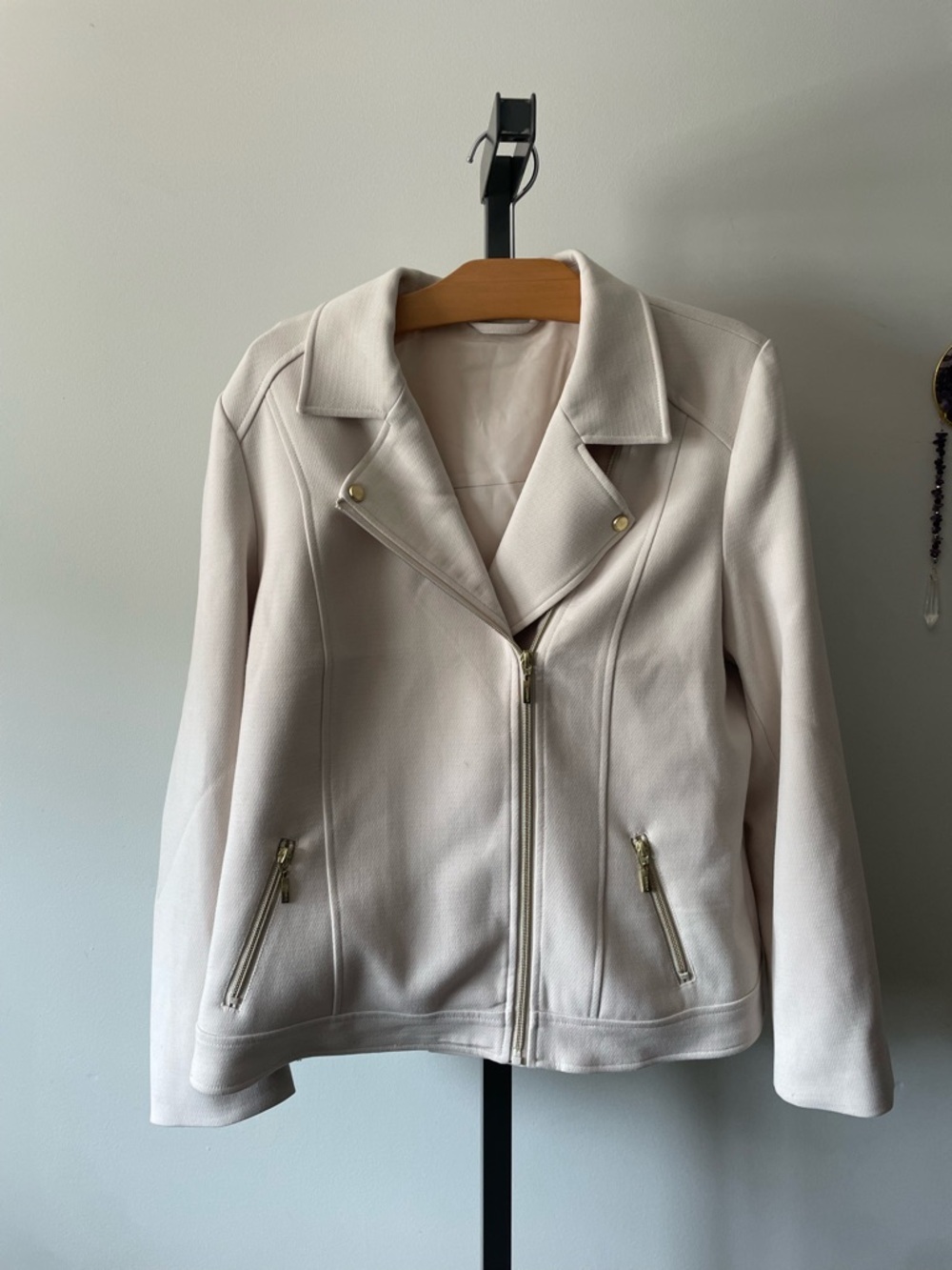 Olsen Moto Biker Office Knit Jacket  
Blazer Cream Gold Asymmetrical Size M/L 12